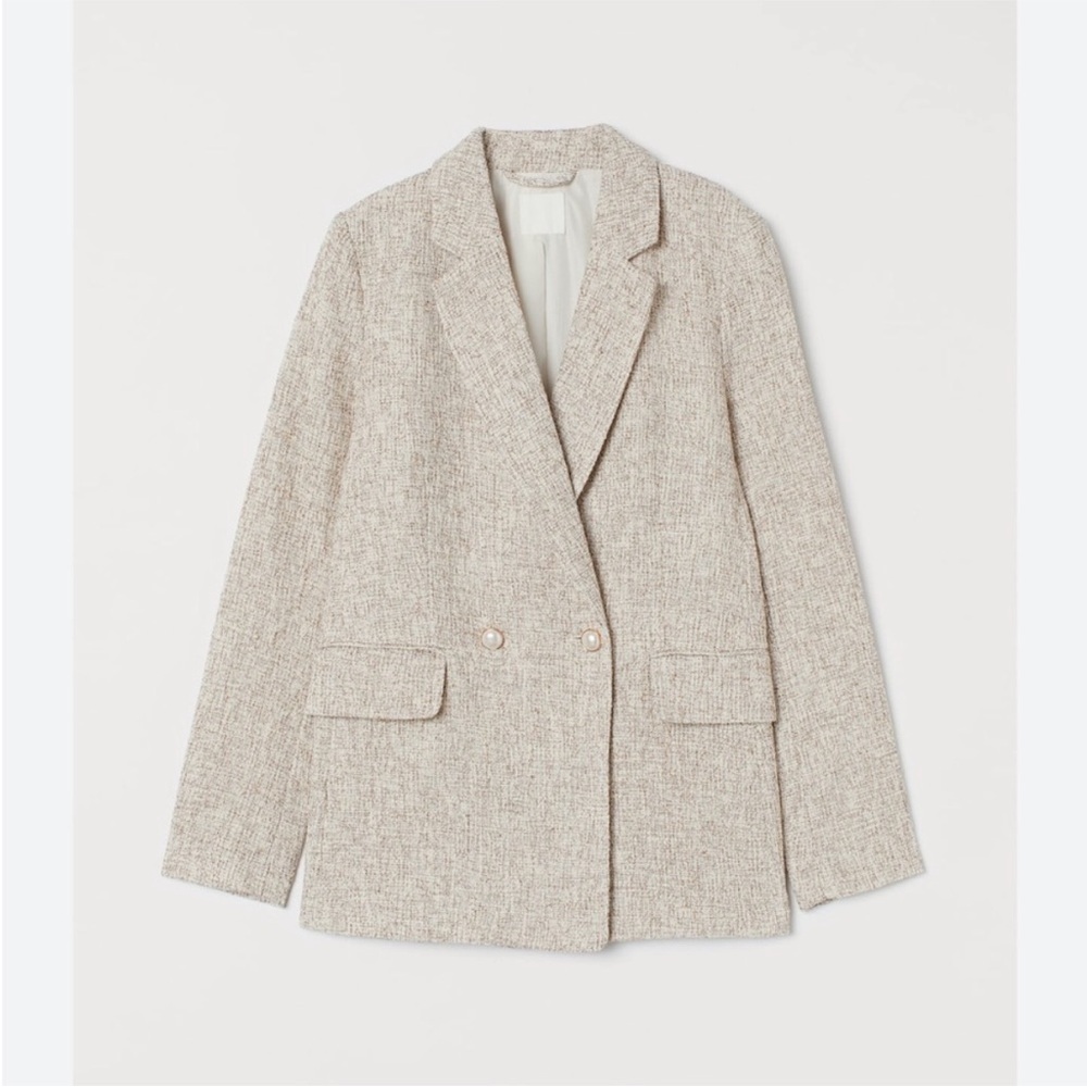 H&M Women's Beige Textured tweed Blazer - Picture 4 of 6